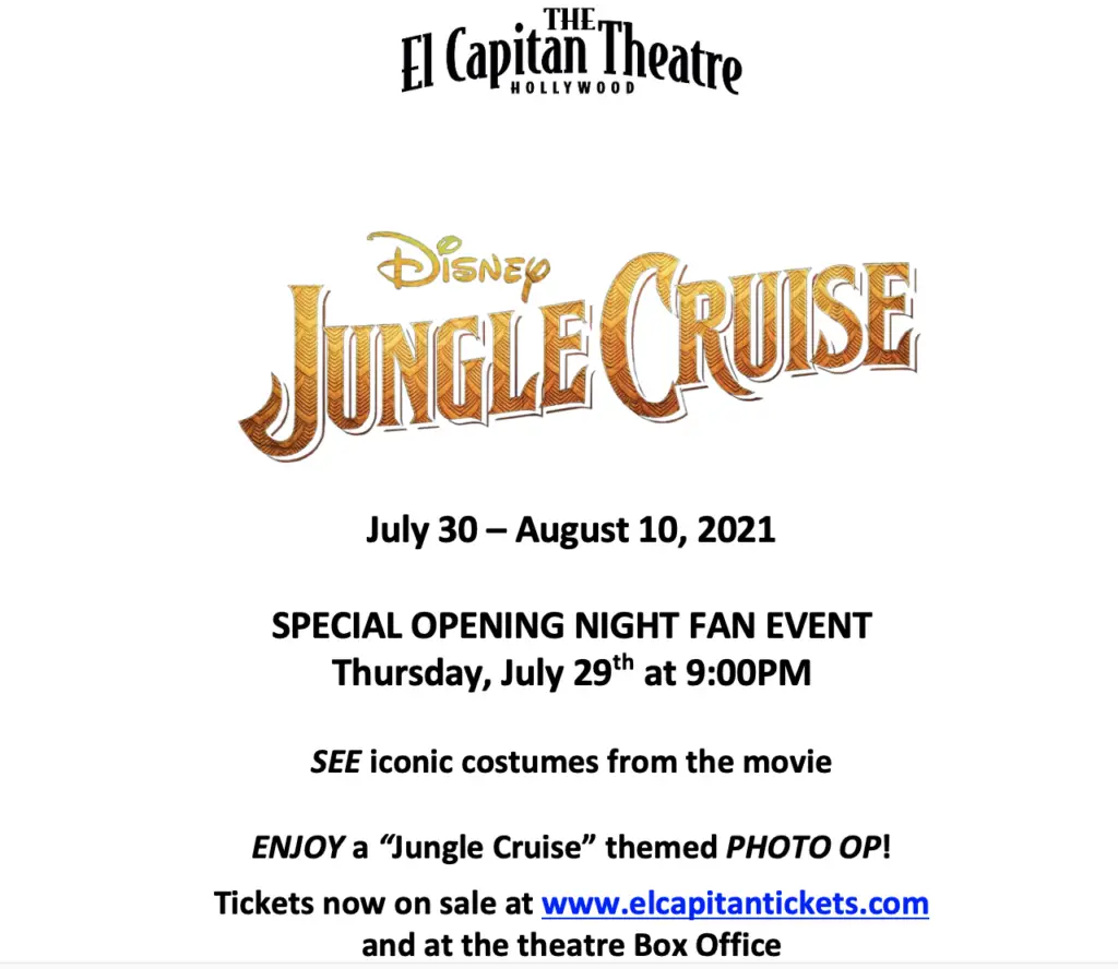 Disney's JUNGLE CRUISE at the El Capitan Theatre on July 30th through August 10th