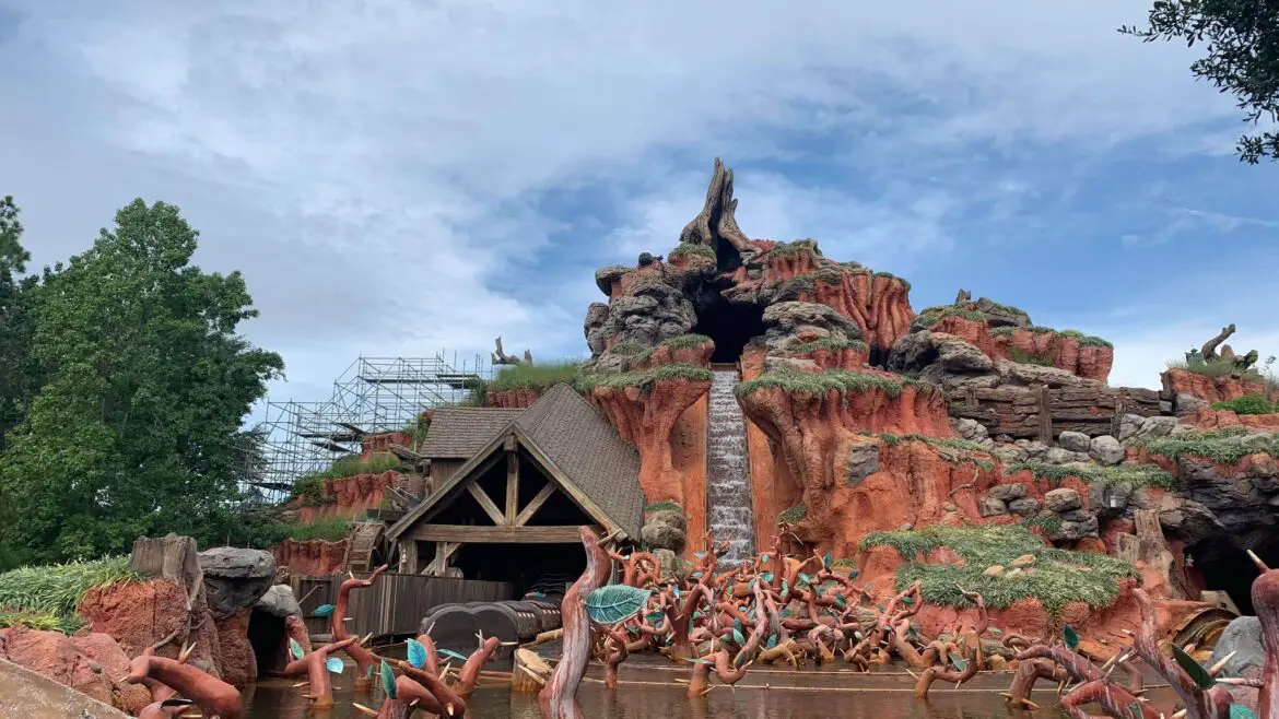 Scaffolding erected on Splash Mountain as crews prepare to work on attraction