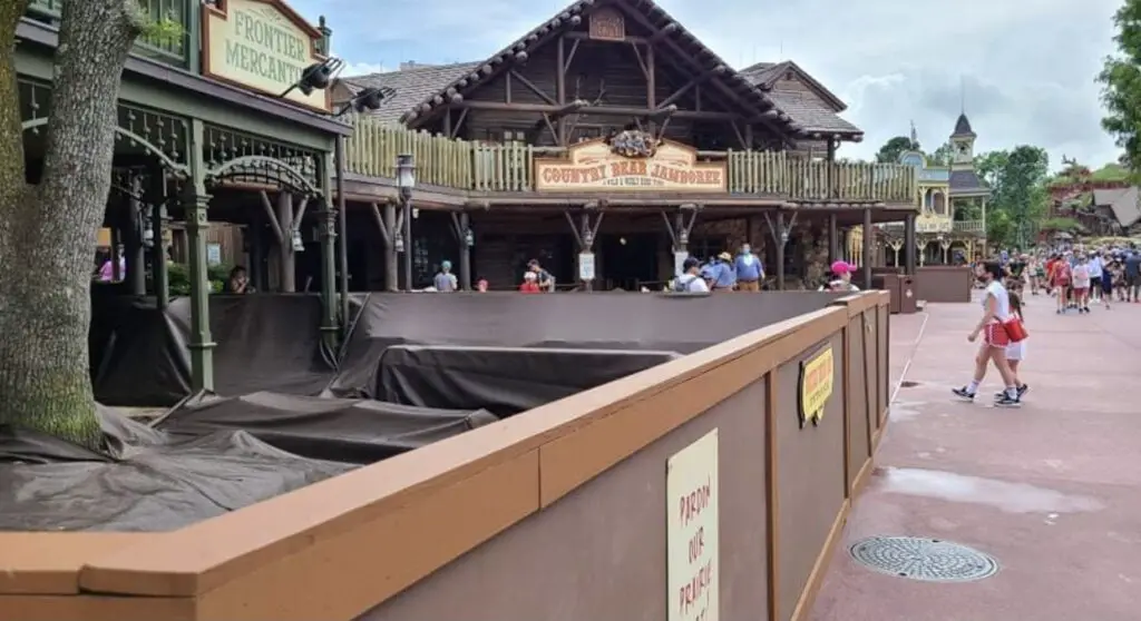 Construction Walls go up around Trading Post in the Magic Kingdom