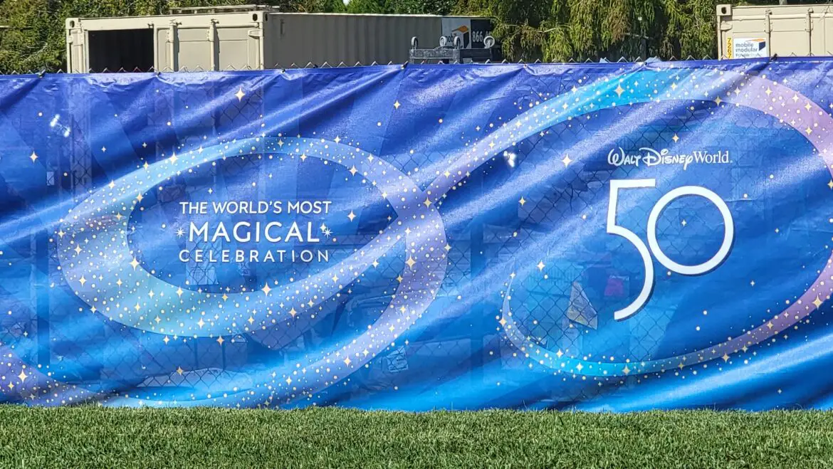 Disney World 50th Anniversary Banners hide construction areas at Disney World