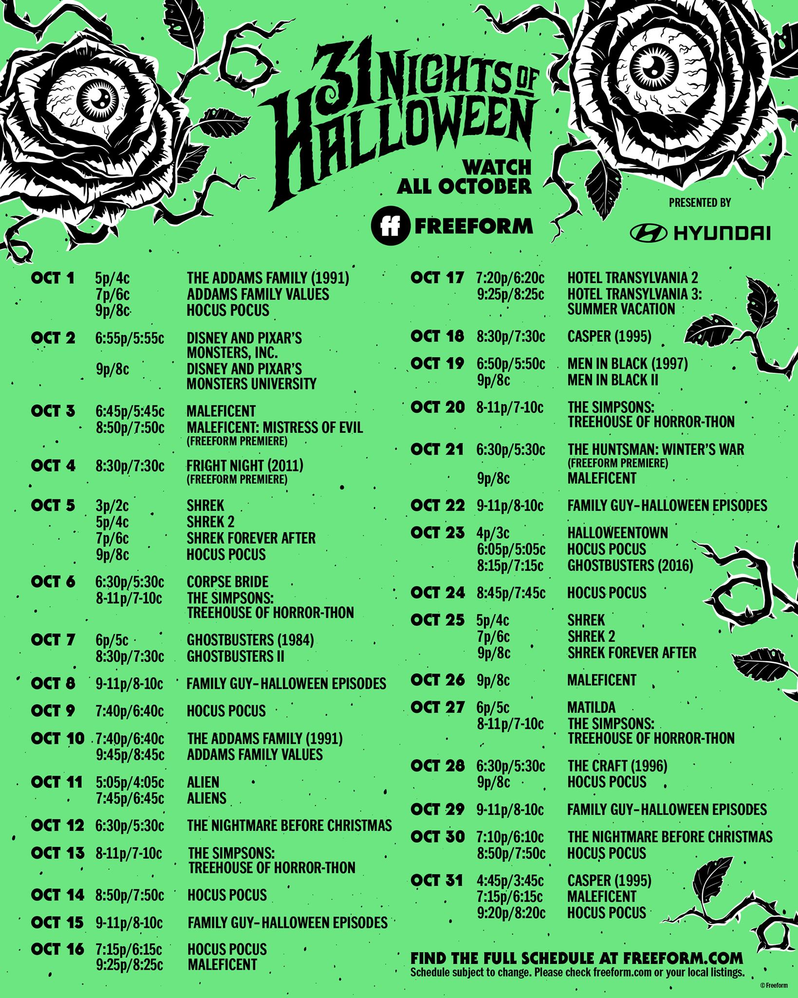 '31 Nights of Halloween' Full Schedule Announced for October 2021 | Chip and Company