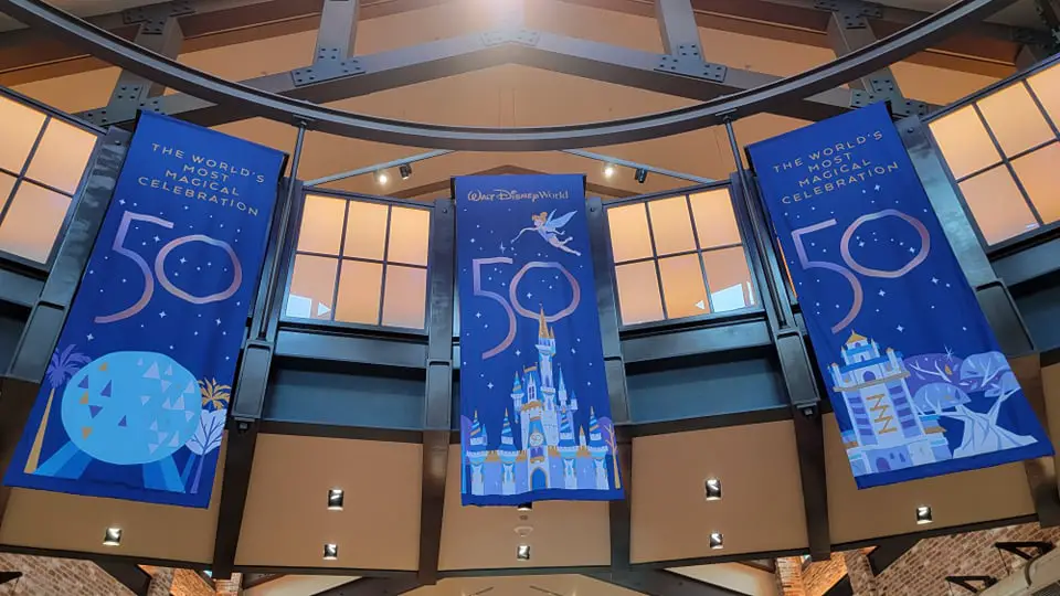 50th Anniversary Banners added to World of Disney Store in Disney Springs