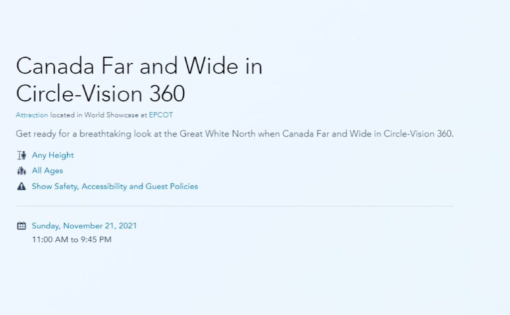Canada Far and Wide in Circle-Vision 360 reopening in November