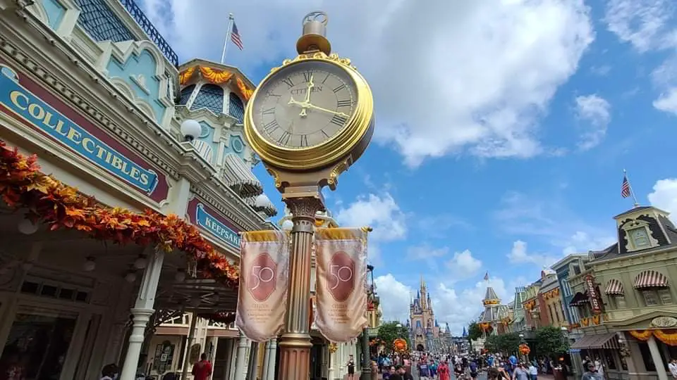 Magic Kingdom clock gets 50th Anniversary Makeover