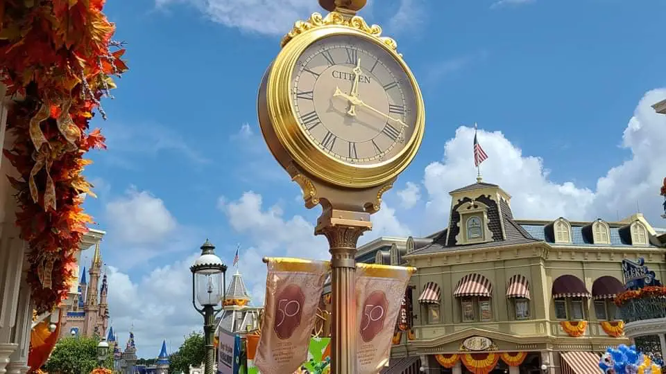 Magic Kingdom clock gets 50th Anniversary Makeover