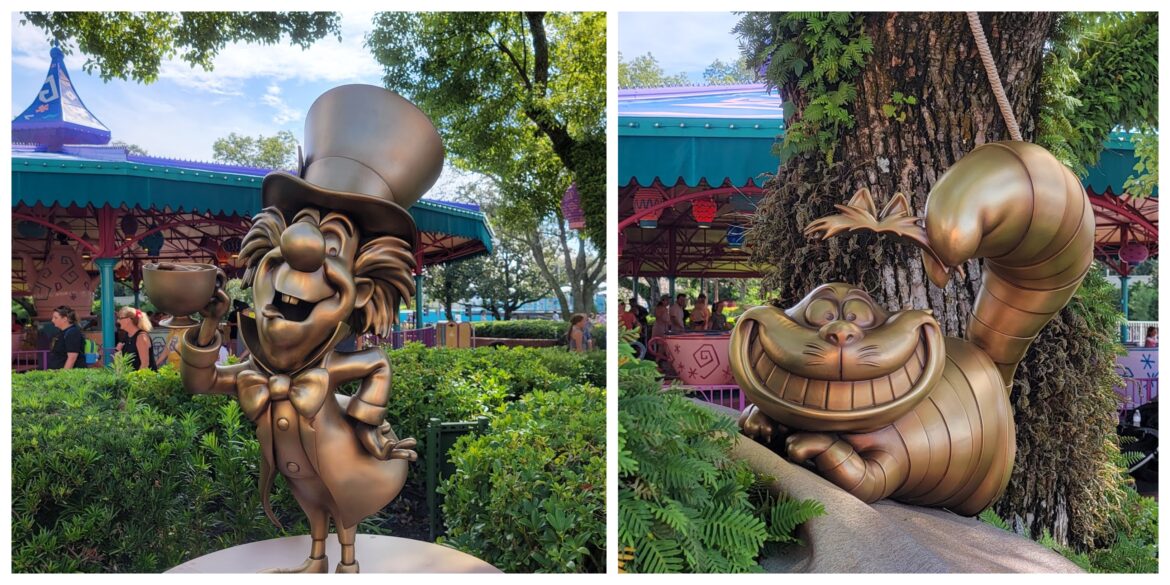 Cheshire Cat & Mad Hatter Disney Fab 50 statues pop up at the Magic Kingdom