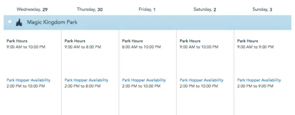 Disney World theme park hours
