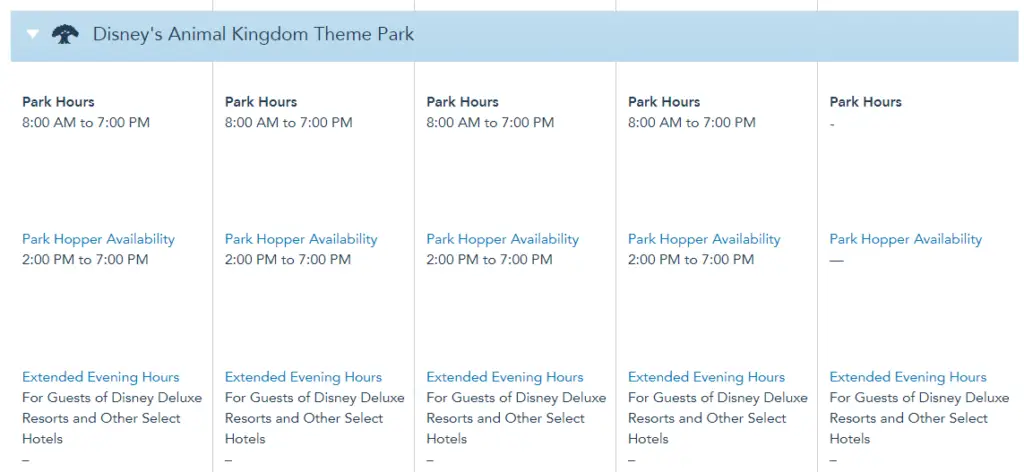 Disney World Theme Park Hours released through November 24th