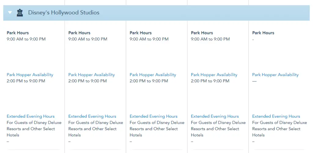 Disney World Theme Park Hours released through December 3rd