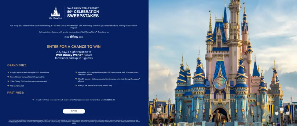 Win a trip to Walt Disney World for the 50th Anniversary Celebration