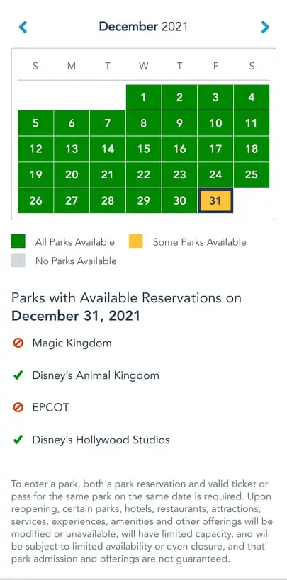 Park Reservations for New Years Eve