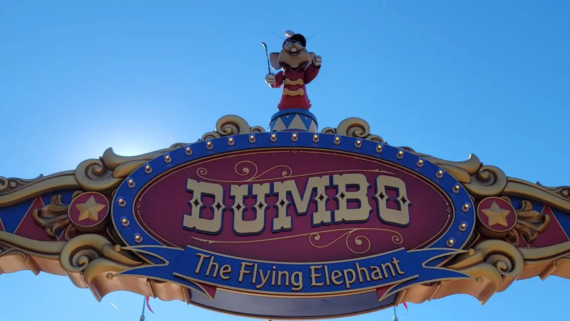 Timothy Mouse Returns to Dumbo the Flying Elephant Sign in the Magic Kingdom
