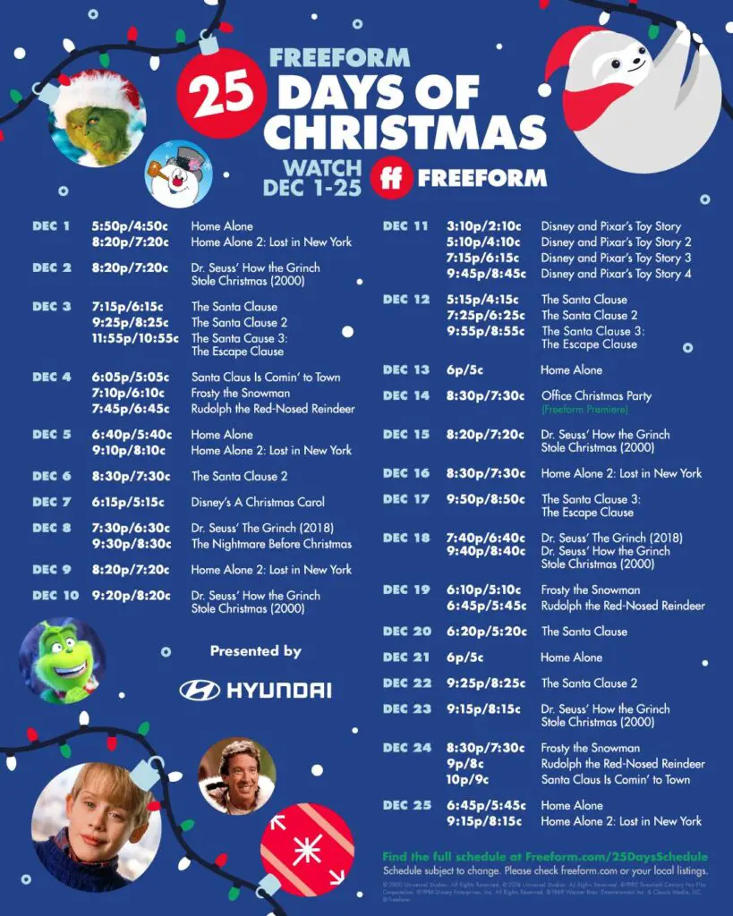 Freeform's 25 days of Christmas Schedule for 2021