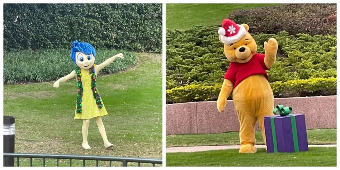 Joy & Pooh in Holiday attire out greeting guests in Epcot