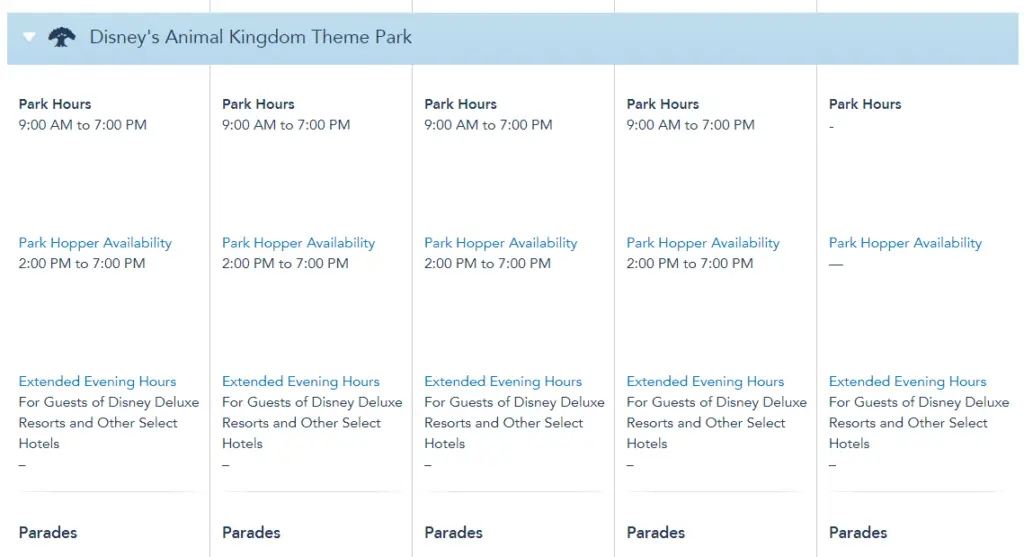 Disney World Theme Park Hours released through Jan 10th