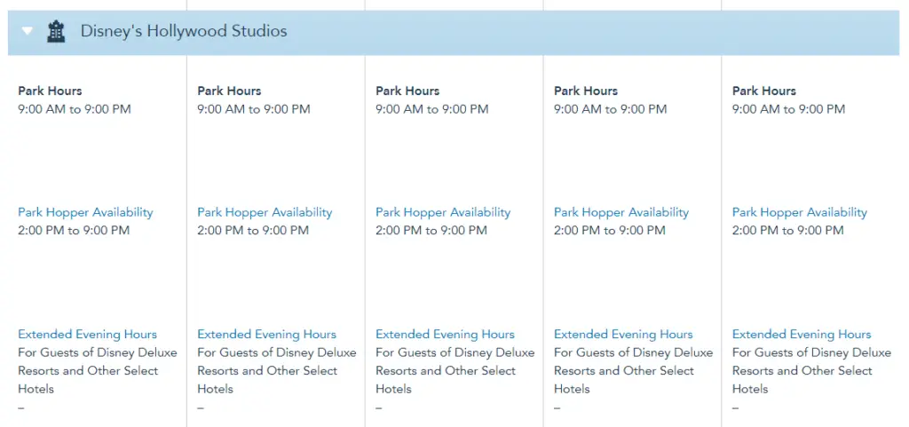 Disney World Theme Park Hours released through January 26th, 2022