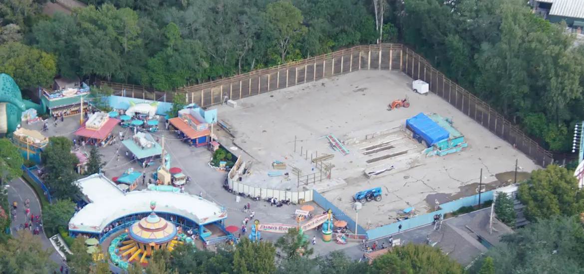 Aerial look at the Primeval Whirl demolition in the Animal Kingdom