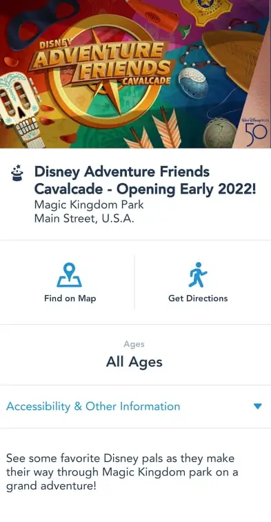 Disney Adventure Friends Cavalcade now showing on Disney World App