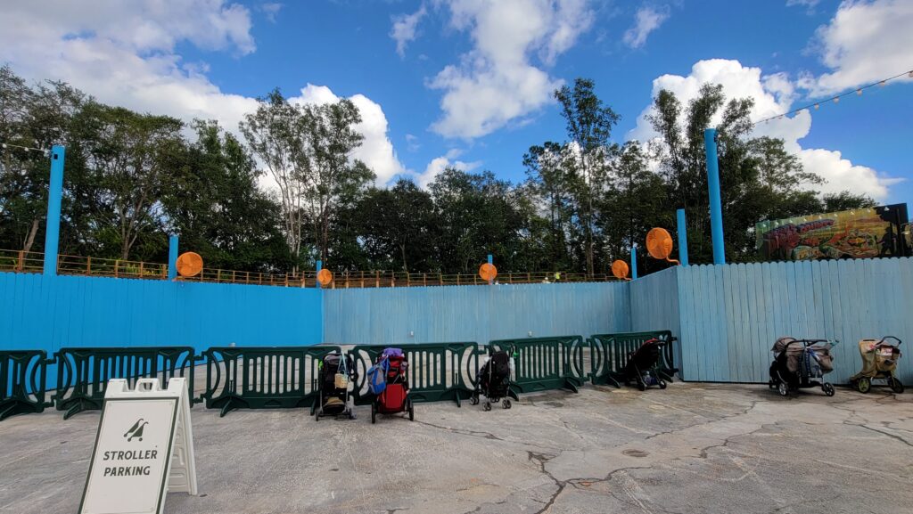 Primeval Whirl becomes stroller parking & seating area in the Animal Kingdom