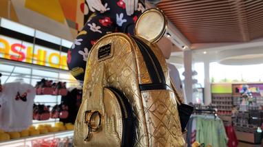24K Gold Plated Loungefly Disney 50TH Real Genuine Leather Gold Backpack 