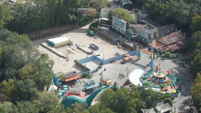 Aerial look at the Primeval Whirl construction in Disney’s Animal Kingdom