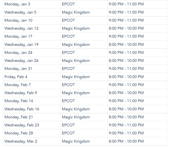 Disney World Extended Evening Theme Park Hours released through early