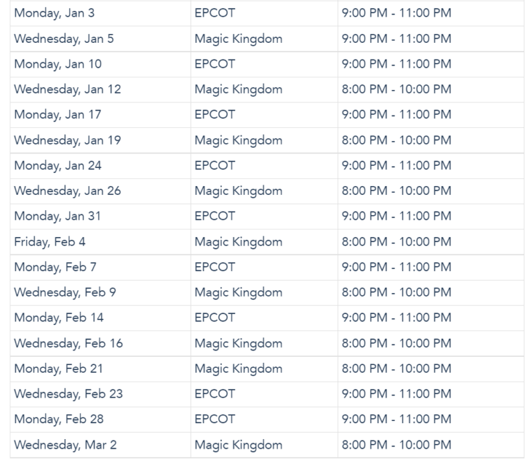 Disney World Extended Evening Theme Park Hours released through early