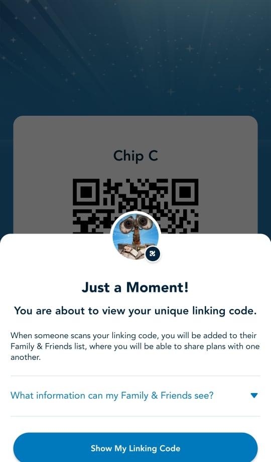 My Disney Experience adds a new QR Code for adding Friends and Family