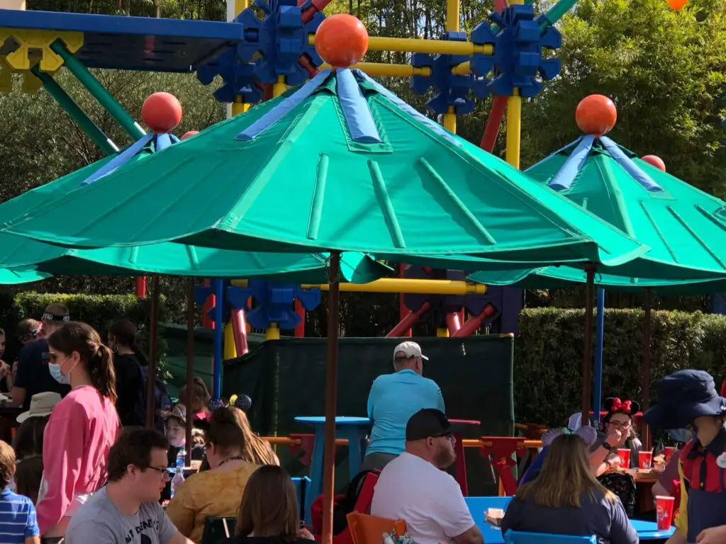 Work being done on Woody's Lunch Box seating area in Hollywood Studios
