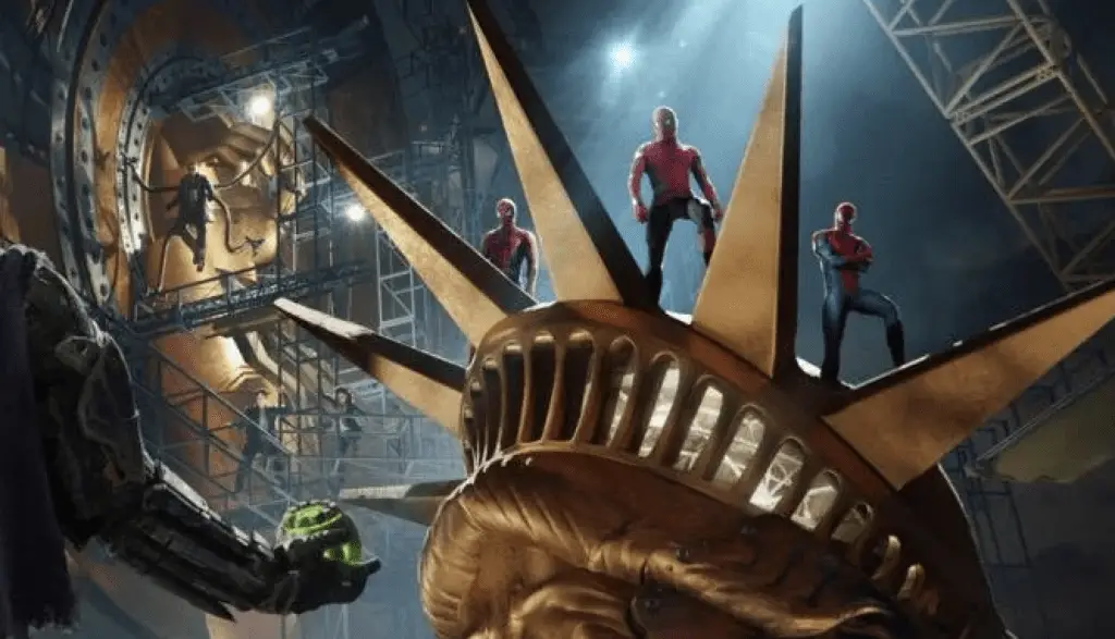 Spider-Man: No Way Home Keyart from Marvel Studios, featuring Tobey Maguire, Andrew Garfield, and Tom Holland's Spider-Men as well as Doc Ock, MJ, Ned, and Green Goblin