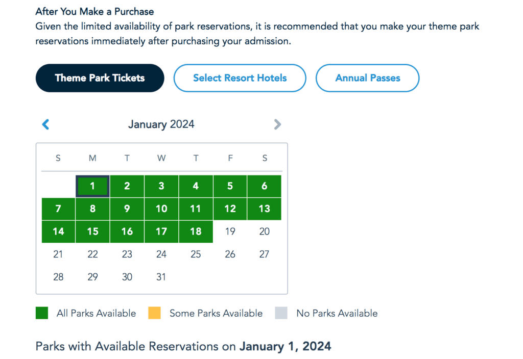 Disney World Park Pass Reservations sticking around till 2024