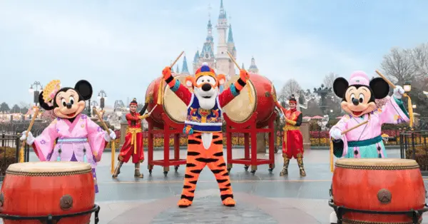 Tigger performs a drum ceremony at Shanghai Disney Resort