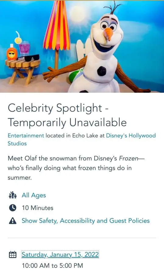Olaf Character Sighting Returning to Hollywood Studios