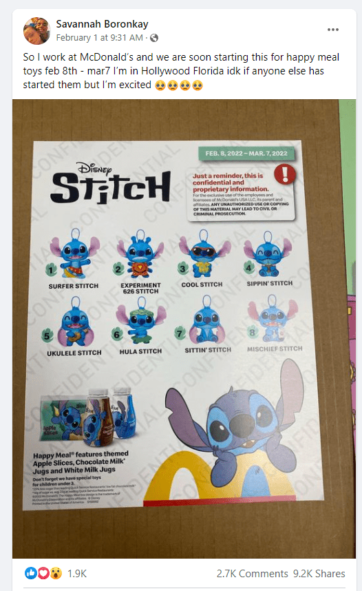 Stitch coming to McDonald's Happy Meal Toys