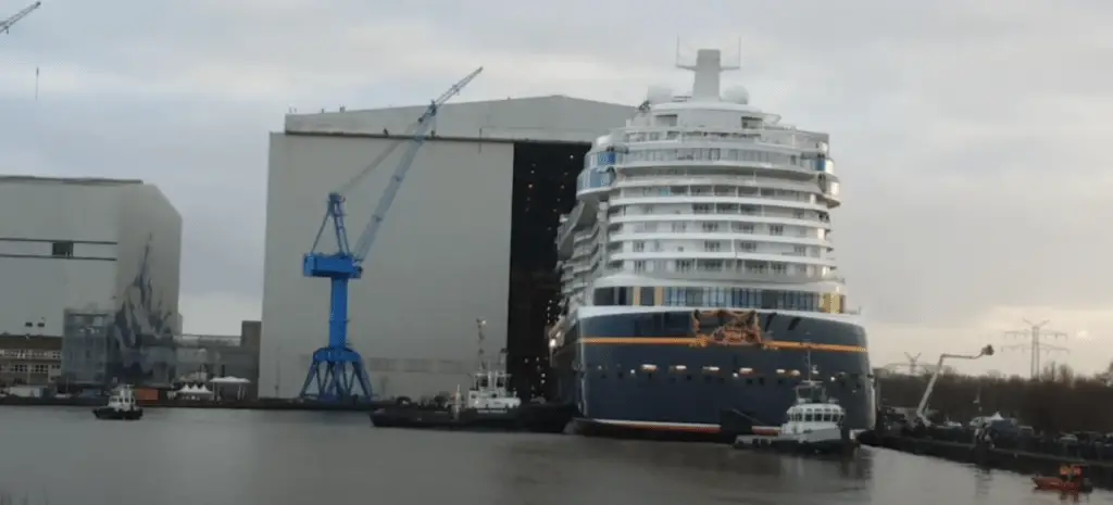Video: Disney Wish floats out of its construction bay today in Germany
