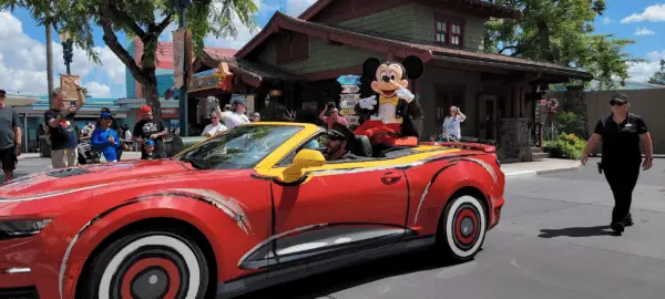 Mickey in the Mickey and Friends Motorcade in Hollywood Studios