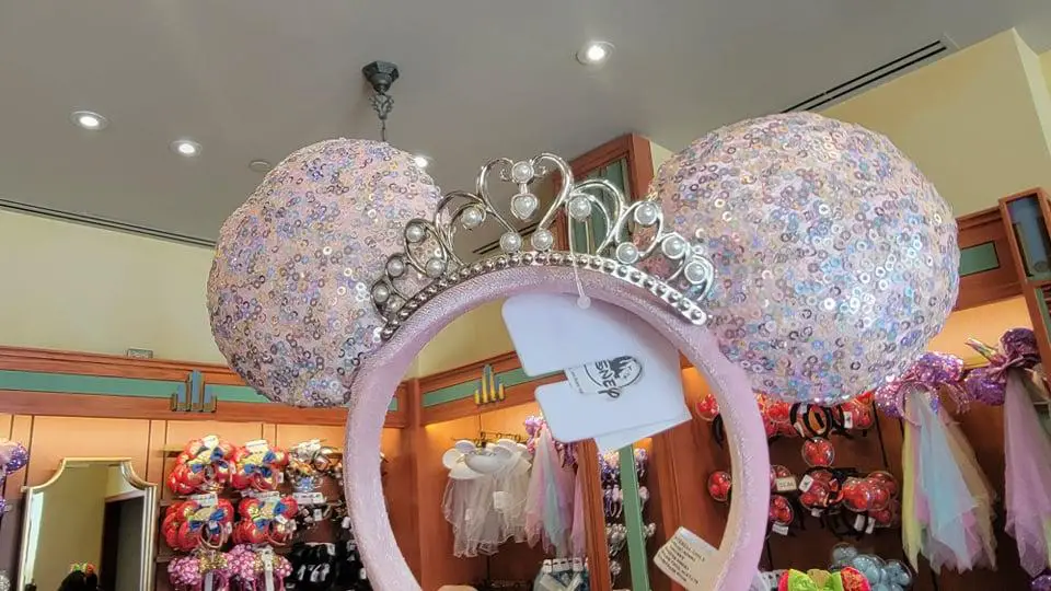 New Pink Sequined Princess Tiara Minnie Ears now available at Disney World