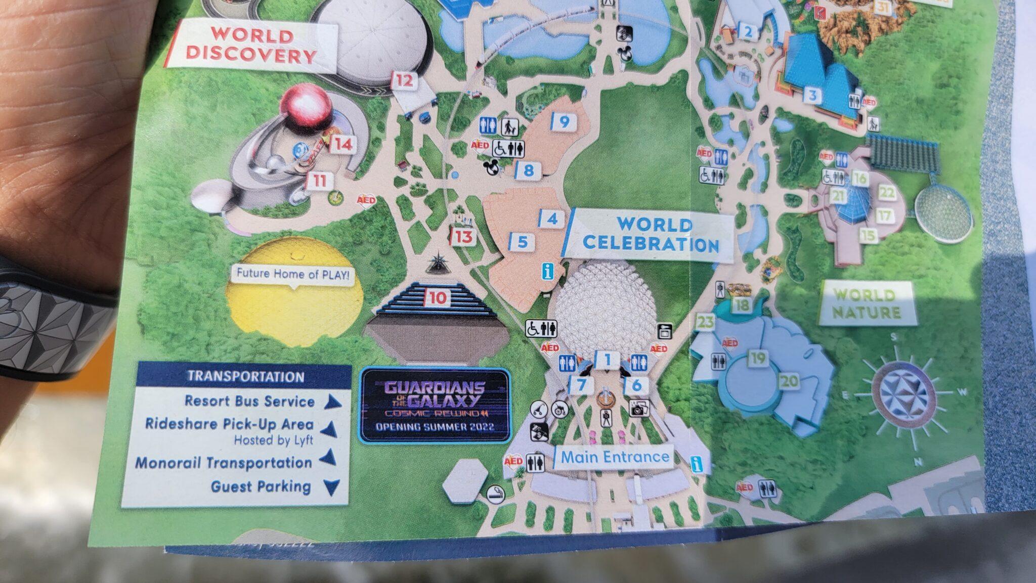 New Epcot Guide map now featuring Guardians of the Galaxy Cosmic Rewind ...