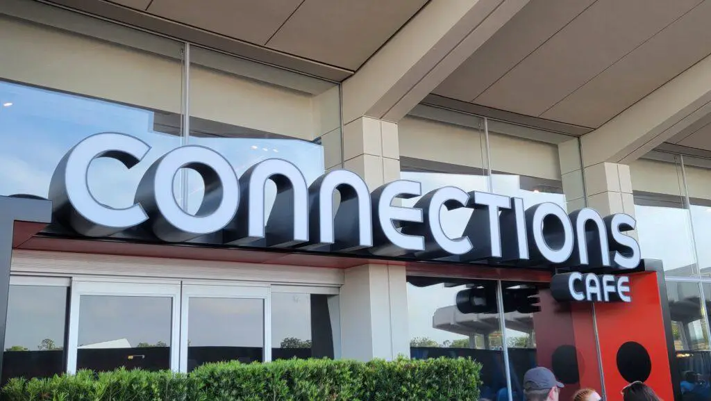 Connections Cafe Walkway now open and sign is now visible in Epcot
