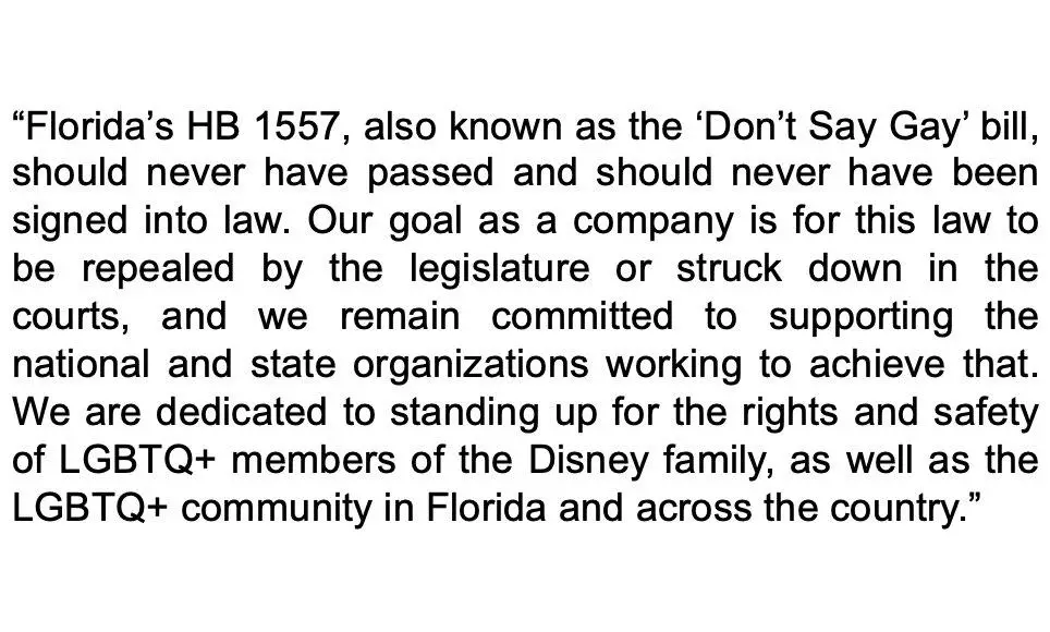 Walt Disney Company releases statement following the signing of Florida's 'Don't Say Gay' bill into law