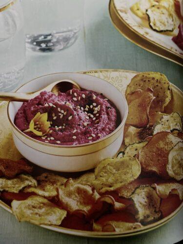 Aladdin Beet Hummus With Roasted Vegetable Chips