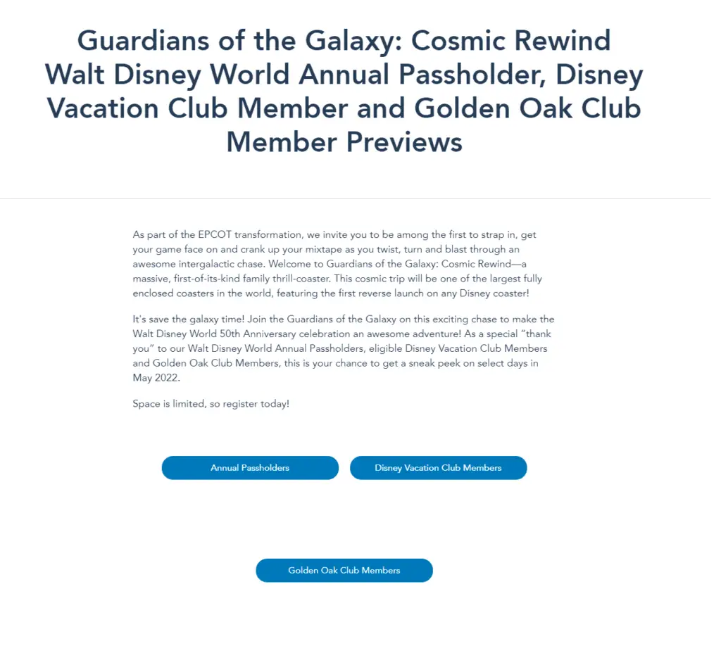 Annual Passholder Guardians of the Galaxy: Cosmic Rewind Preview dates & sign-up revealed