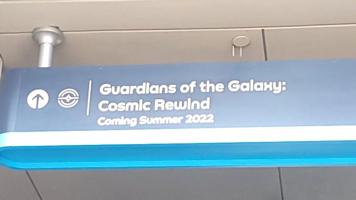 New directional signs near Creations Shop in Epcot pointing to Guardians and More