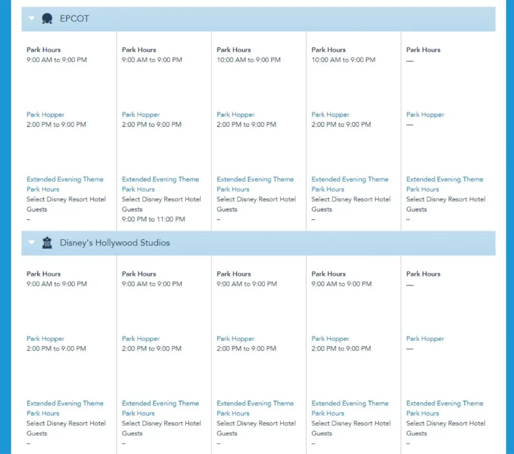 Disney World Theme Park hours released through July 6th, 2022