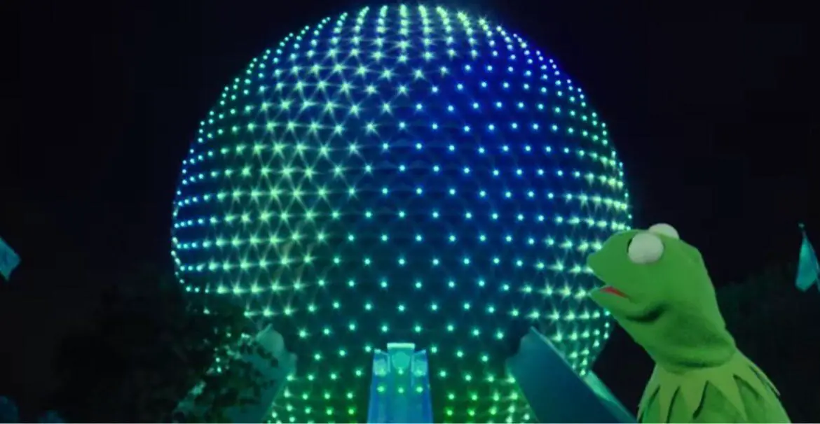 Kermit the Frog celebrates Earth Month by turning Spaceship Earth Green 
