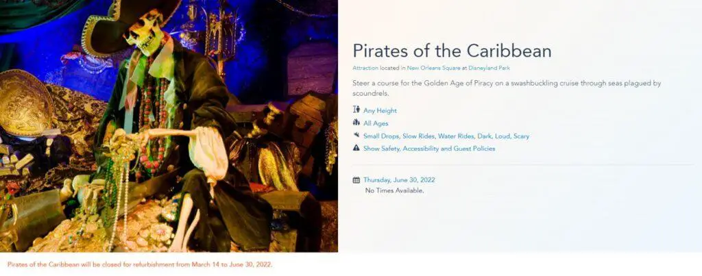Pirates of the Caribbean reopening on July 1st in Disneyland