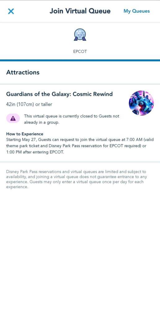 Guardians of the Galaxy: Cosmic Rewind now showing up in Virtual Queue