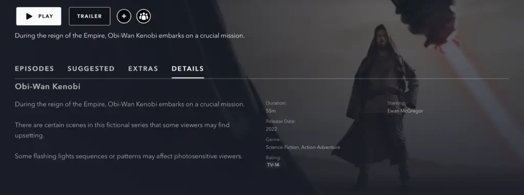 Disney+ Adds New Warning in Description of the 'Star Wars: Obi-Wan Kenobi' Series