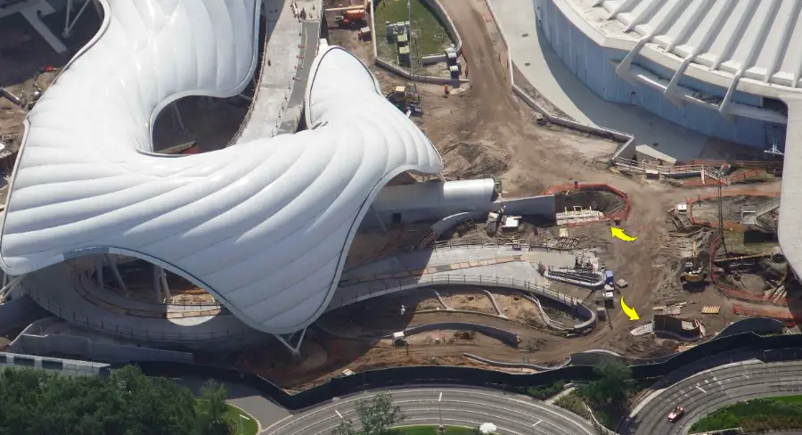 Aerial look at the overall Construction for Tron Lightcycle Run