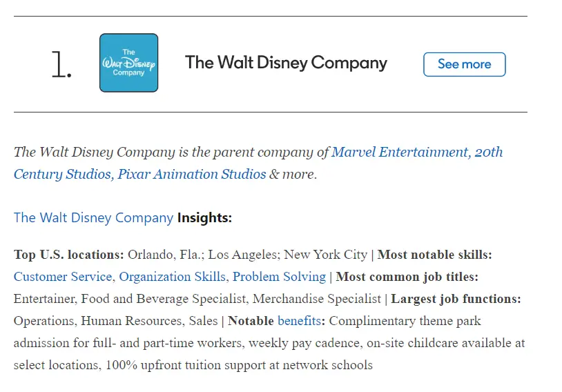 Walt Disney Company Named LinkedIn’s Top Company in Media & Entertainment